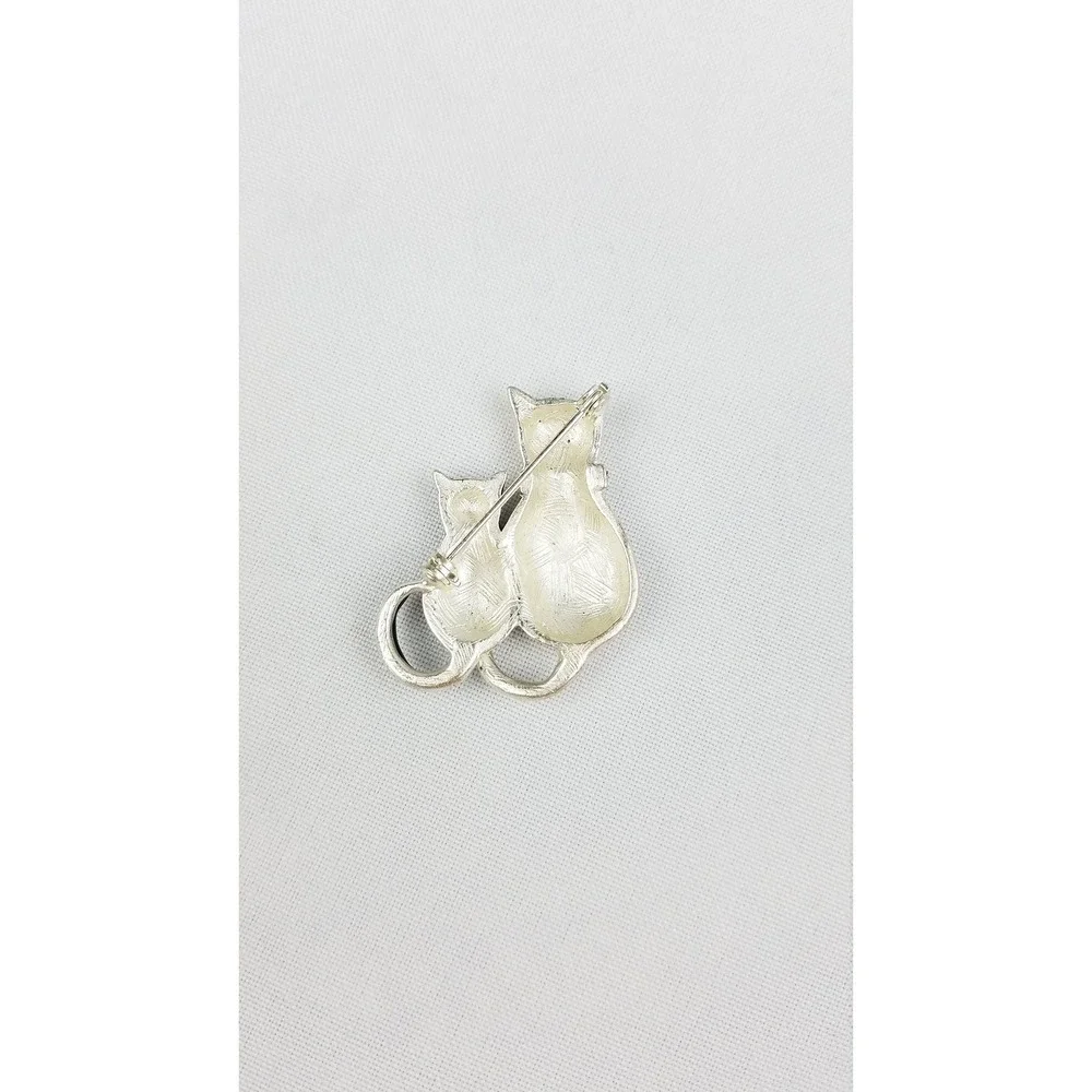 Vintage enamel‎ two cats brooch silver tone black kitten